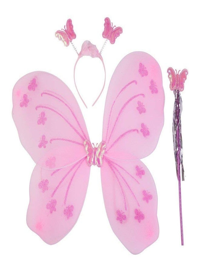 kunya Net Baby Girl's Fairy Butterfly Wings Costume Butterfly Fairy Angel Wing, Wand And Hairband (Pink) - Image 2